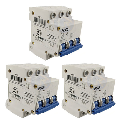 Kit 3 Disjuntor Tripolar Din Trifásico Curva C 25a Foco