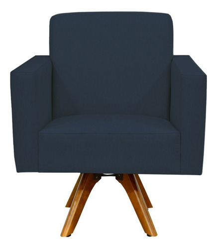 Poltrona Decorativa Giratória Helô Suede Azul Marinho Cor Azul-marinho Desenho do tecido Liso