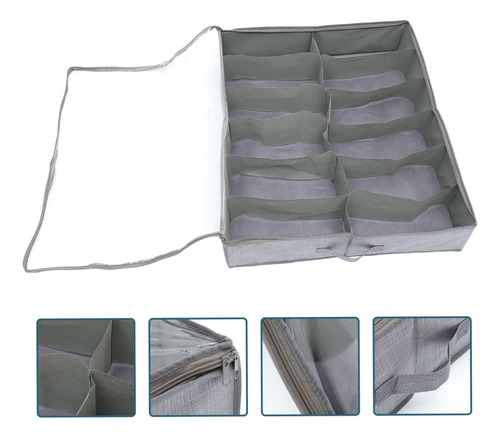 Organizador De Zapatos Calzado Bajo Cama 12 Divisiones Color Gris