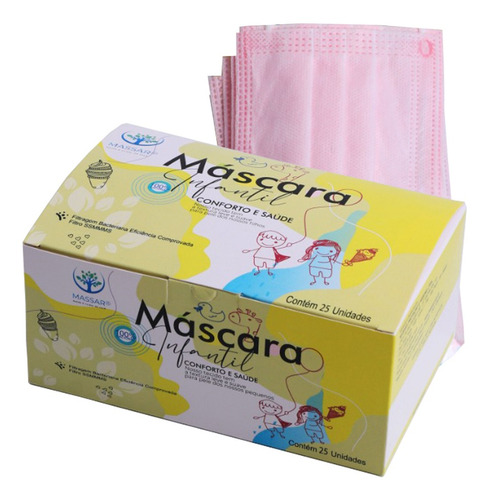 Imagem 1 de 1 de Mascara Cirurgica Tripla Descartavel Infantil Rosa 25und
