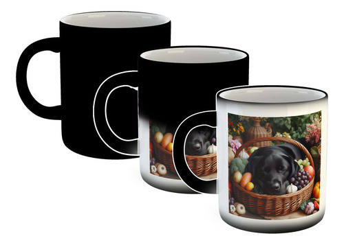 Taza Magica Perro Labrador Negro Canasta De Fruta