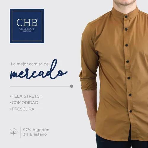 Camisa Manga Larga Stretch Tallas Extras Adulto Cuello Mao Camisa Manga Larga Stretch Tallas Extras Adulto Cuello Mao