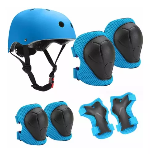 Set de patines + casco + rodilleras + coderas azul Importados
