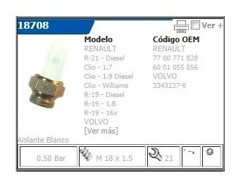 Bulbo Sensor Presion Aceite Renault 19 1.7 1.8 1.9