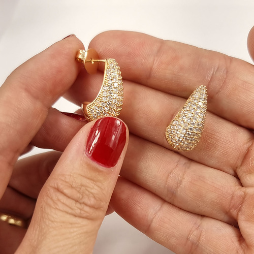 Brinco Gota Chunky Cravejado Stras Folheado Cristal Virginia