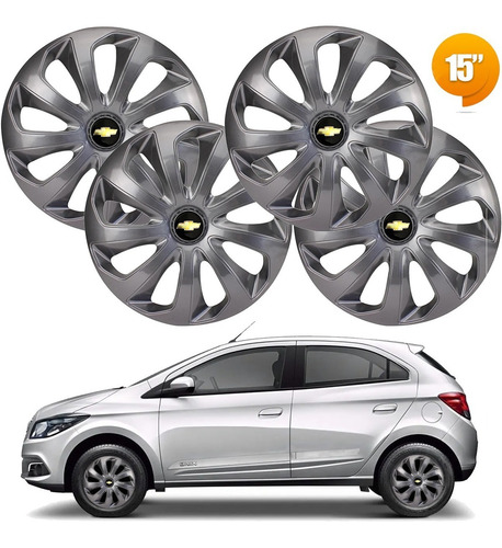 Jogo 4 Calota Velox Aro 15 Gm Grafite Onix Prisma Spin