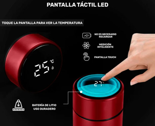 Termo Pantalla Digital De Acero Inoxidable 500ml Color Rojo