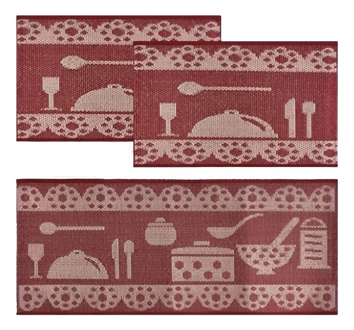 Jogo De Cozinha Passadeira Sisal 3 Peças Rustico Eco Nature Cor Pans Vermelho