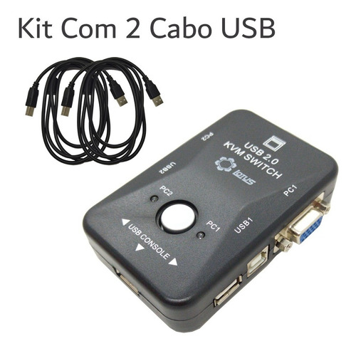 Kit Com 2 Cabo Usb E 1 Chaveador Switch 2 Portas Lt Km002