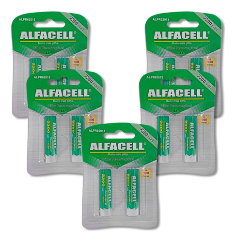 Pilha Aa Recarregavel 2a Alfacell 2300 Mah 1.2v 10 Unidades