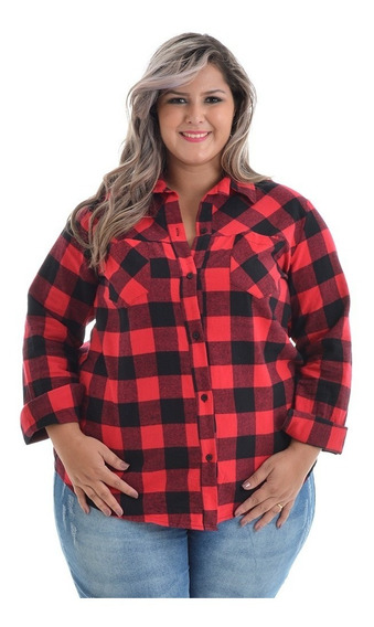 camisa xadrez vermelha plus size