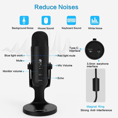 Micrófono Usb Zealsound, Micrófono Condensador Para Computad