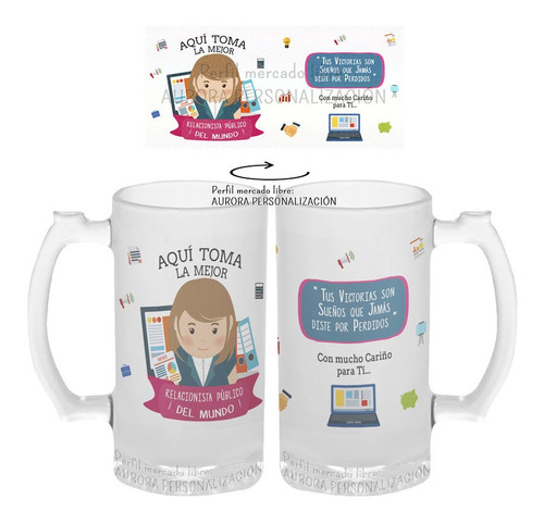 Mug Cervecero Taza Relacionista Publico M Vidrio Opalizado