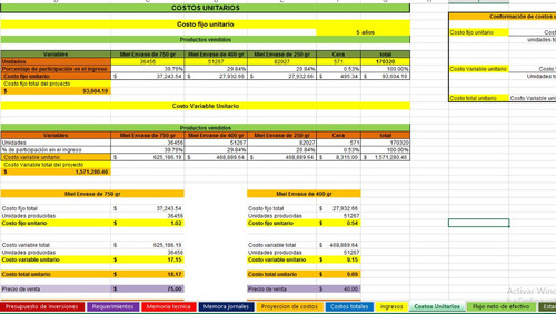 Plan Financiero En Excel Producción De Miel Apicola