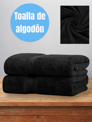 Toalla De Baño Unisex 100% Algodón Amplia Secado Rápido Negro Lisa