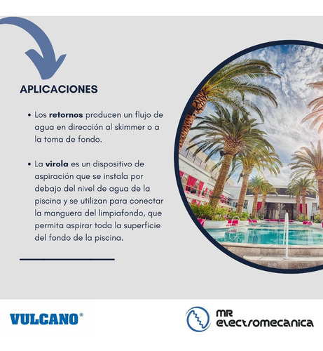 Imagen 3 de 10 de Kit Vulcano Pileta Fibra: Retornos + Virolas + Acople
