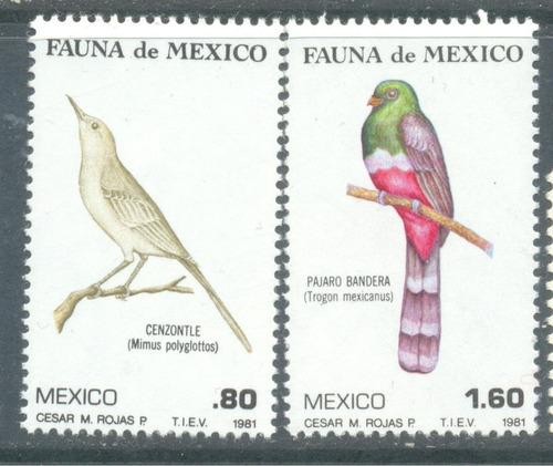 Estampillas México Pájaro Bandera Cenzontle Fauna Ave  1981