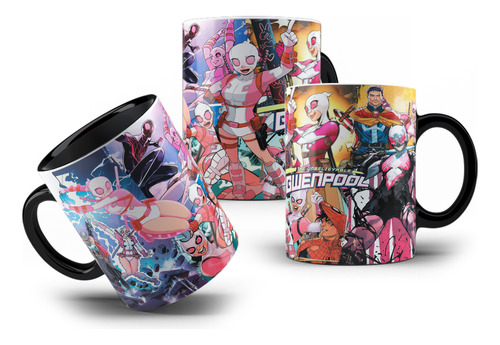Caneca De Porcelana Vilã Marvel Gwenpool Rosa Quadrinhos