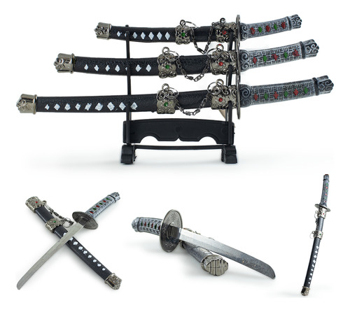 Kit 3 Mini Espadas De Samurai Katana Para Decoração Temática