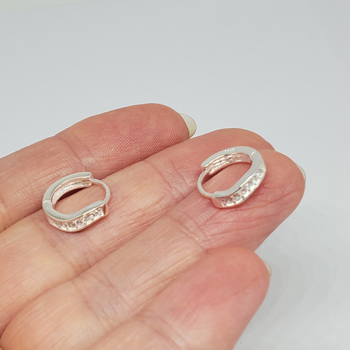 Imagen 4 de 9 de Aros Plata Rodinada Argolla Micro Pave 14 Mm