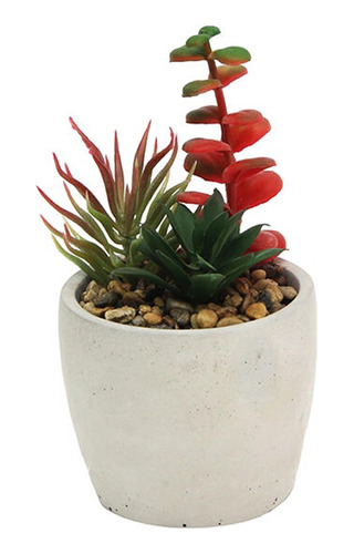 Maceta Cemento Decorativa Con Planta Artificial Pettish