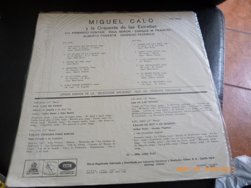 Vinilo Lp De Tango Miguel Calo Y Más ( Xx506 (Usado)
