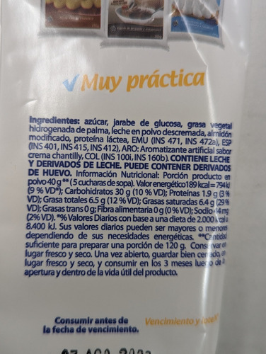 Crema Chantilly Polvo 250gr Ledevit Cubre Torta Relleno