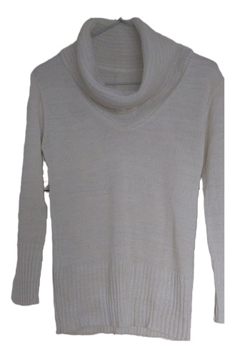 Sweater Hilo Blanco Hilos Plateados T.l Mujer Cuello Volcado