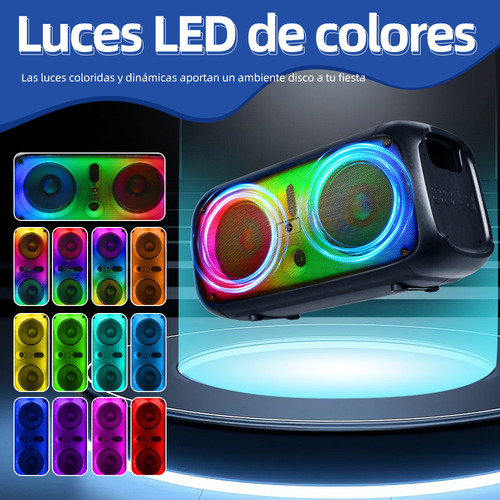 Bocina Bluetooth Inalámbrica Audio Altavoz Bocinas Para Exterior Baterías De Litio Recargables Subwoofer Altavoz Bluetooth Con Micrófonos Rgb Luces Radio Fm