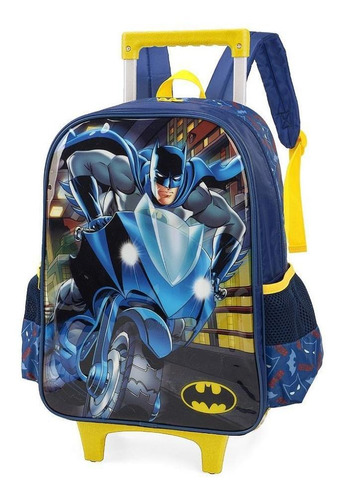 Mochila Escolar Batman Bat Moto Rodinhas Tam G Com Alças Cor Azul