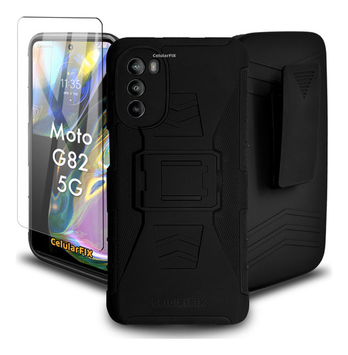Funda Protector P/ Motorola G82 5g, Uso Rudo Clip C/ Cristal