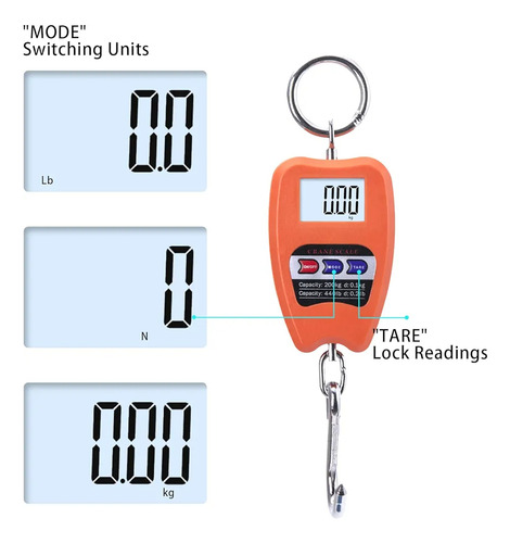 Balanza Colgantes 200kg Dijitales Pantalla Lcd+ 2 Pilas Negro O Naranja Según Disponibilidad De Stock