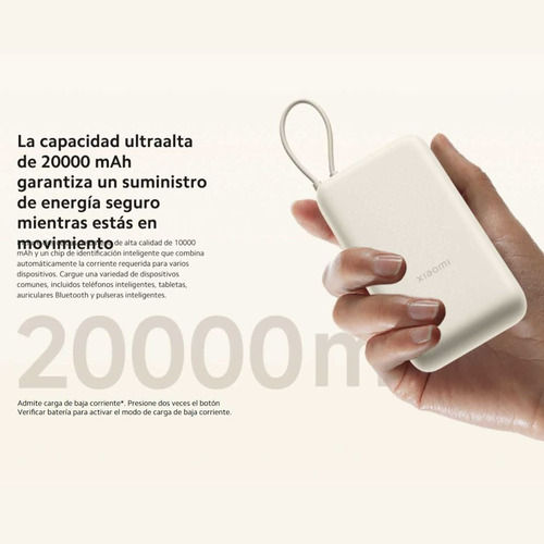 Cargador Portatil Mi Power Bank Xiaomi 33w 20000mah Nuevo Original Carga Rápida Compacto Con Cable Integrado Color Beige