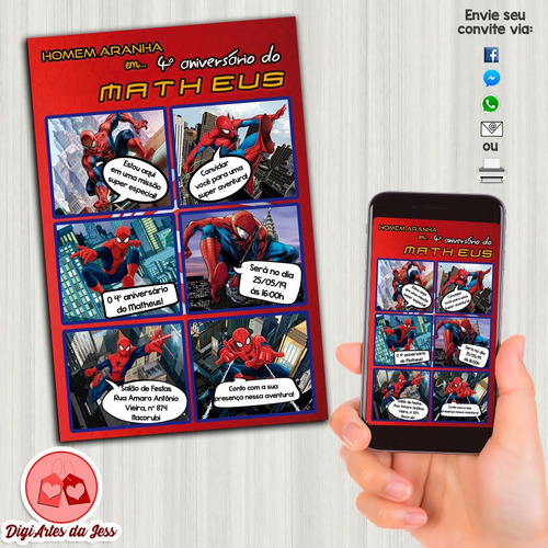 Imagem 1 de 2 de Convite Digital Homem Aranha Spiderman - Quadrinhos #003