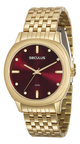 Relógio Feminino Seculus Dourado 20565lpsvds1 Cor Do Fundo Vermelho