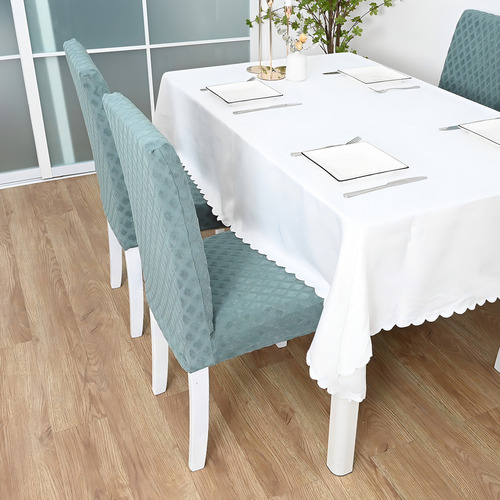 6 Fundas Elástica Silla Comedor Color Sólido Patrón Diamante Color Verde Claro Diseño De La Tela Liso