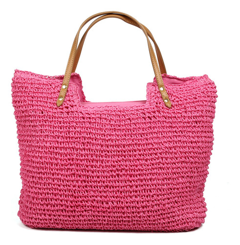 Cartera Bolso Canasto Playero Rafia Mujer Forrado Playa 