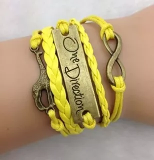 Pulseira Couro Trancado One Direction Amarela Amor Infinito