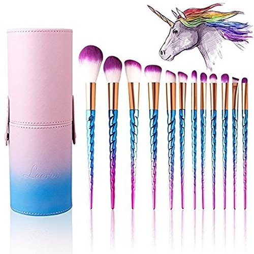 Set  12 Cepillos Maquillaje Estuche Portátil Forma Unicornio