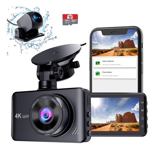 Penemay Camara De Tablero Frontal Y Trasera 4k Wifi, Camara