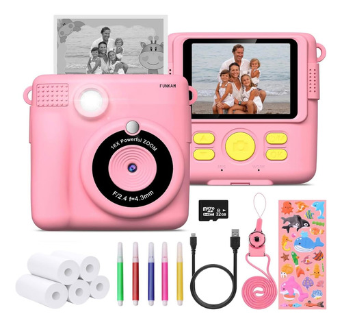 Camara Instantánea Funkam Para Jovenes, Rosa, Zoom 16 X