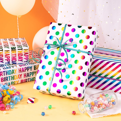 Rollo De Papel De Regalo De Cumpleaños, 3 Mini Rollos