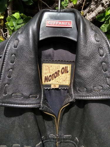 Campera Cuero Negra Motor Oil