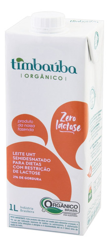 Leite UHT Semidesnatado Orgânico Zero Lactose Timbaúba Caixa com Tampa 1l