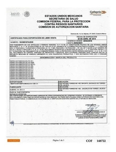 Diatomeas Grado Comestible Premium Micronizada+certifica 1kg