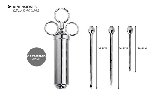 Imagen 3 de 3 de Jeringa Gastronómica Marinar Condimentar Carnes Acero Inox