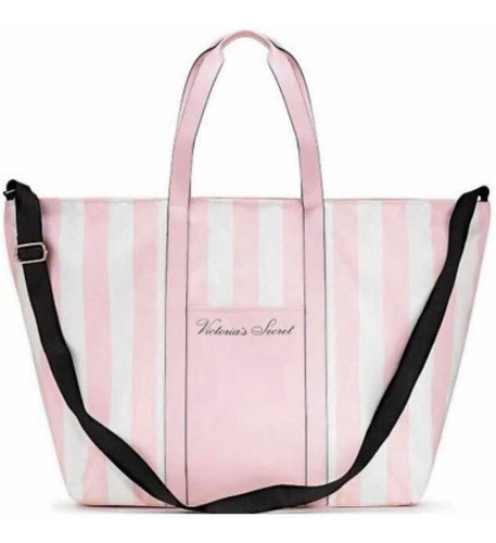 Grande Saco Bolsa Praia Piscina Original Victorias Secret Acambamento dos ferragens Níquel Cor Rosa Cor da correia de ombro Rosa-claro Desenho do tecido Listrado