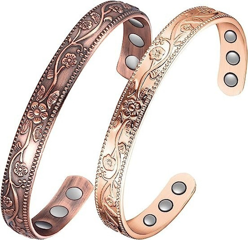 2 Pulseras Magnéticas De Cobre Con Imanes Cobre Y Oro Rosa