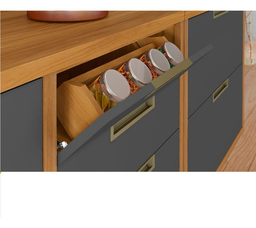 Cozinha Modulada 5 Peças Ripado Nesher Imperatriz Mdf Cor Freijo com Grafite
