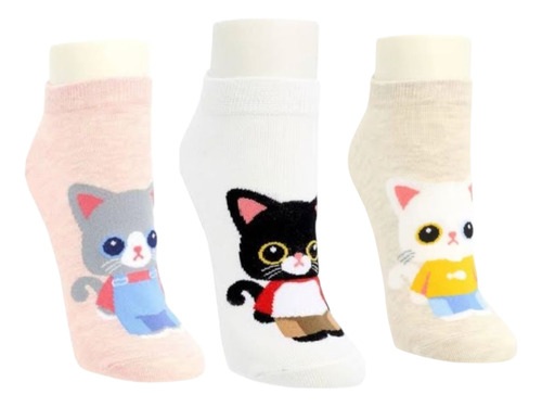 3 Pares De Calcetas Gatito Para Mujer Variados Estampado Único